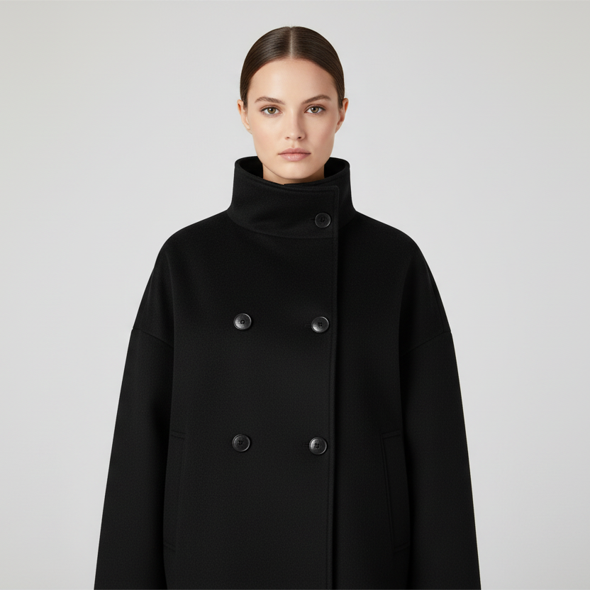 Ladies Oversized Short Wool Mix Coat | Double-Breasted Funnel Neck