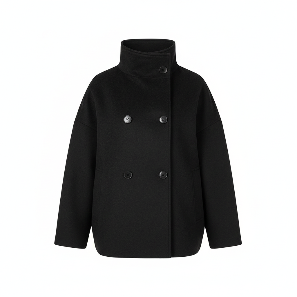 Ladies Oversized Short Wool Mix Coat | Double-Breasted Funnel Neck