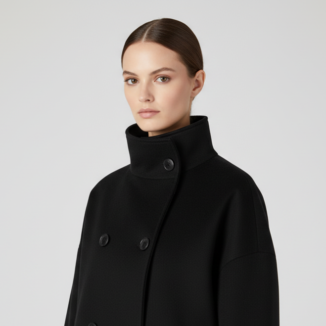 Ladies Oversized Short Wool Mix Coat | Double-Breasted Funnel Neck