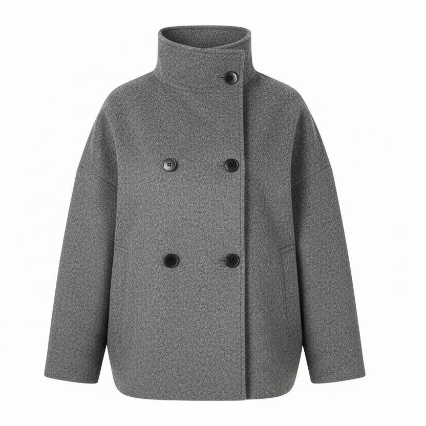 Ladies Oversized Short Wool Mix Coat | Double-Breasted Funnel Neck