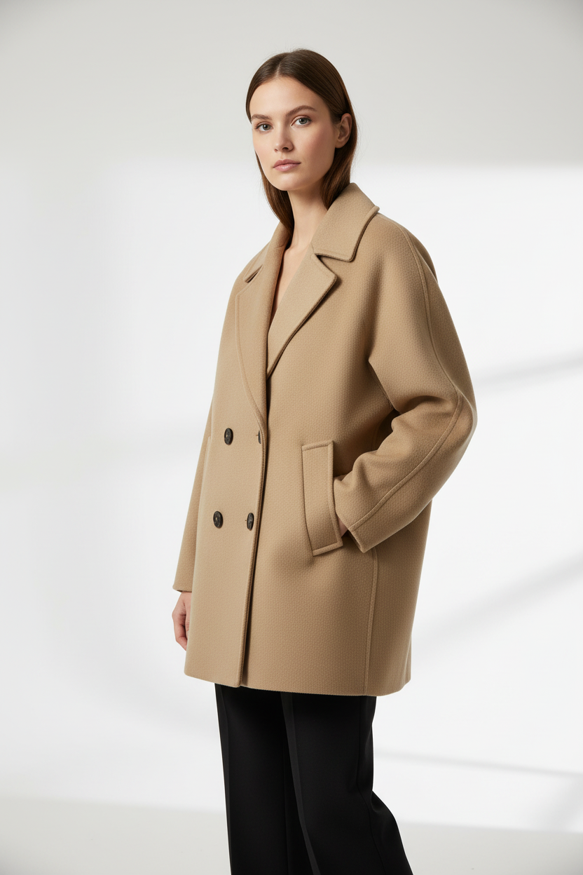 Ladies Oversized Wool Mix Coat | Double-Breasted Boxy Overcoat
