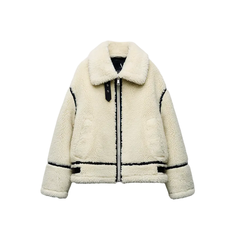 Women's Shearling Jacket – Oversized Fit – Soft Texture – Warm Lining – Zipper Closure 4